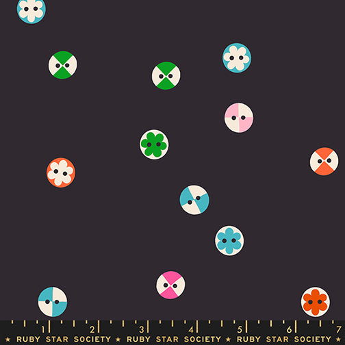 Pre Order 1 800 Notion "Buttons" in Soft Black by Ruby Star Society Fabric