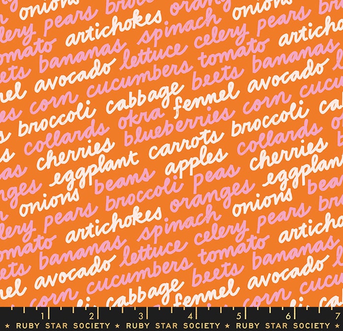 Food Group “In Season Text” in Burnt Orange by Ruby Star Society Fabric