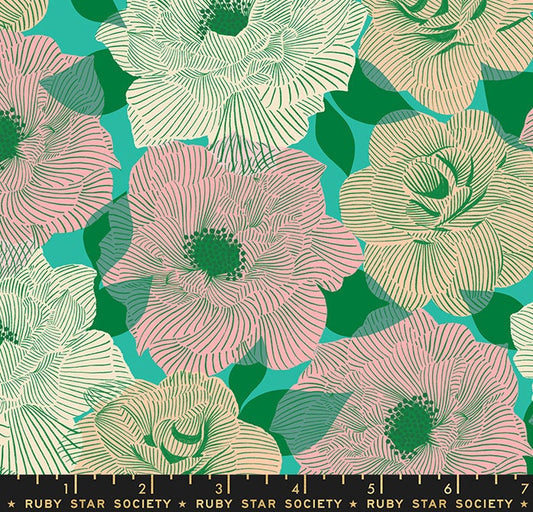 Camellia “Parlor Flowers” in Tropic by Ruby Star Society Fabric