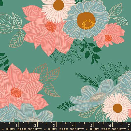 Elixir “Salon Flowers” in Metallic Watercress by Ruby Star Society Fabric