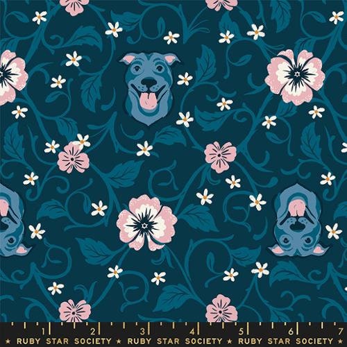 Dog Park “Pitbull” in Teal by Ruby Star Society Fabric