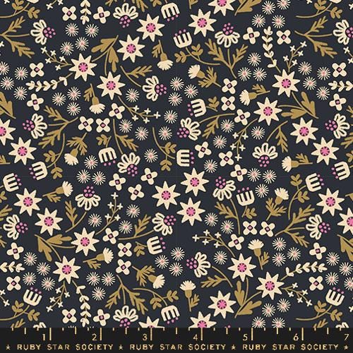 Favorite Flowers “Inflorescence” in Soft Black by Ruby Star Society Fabric