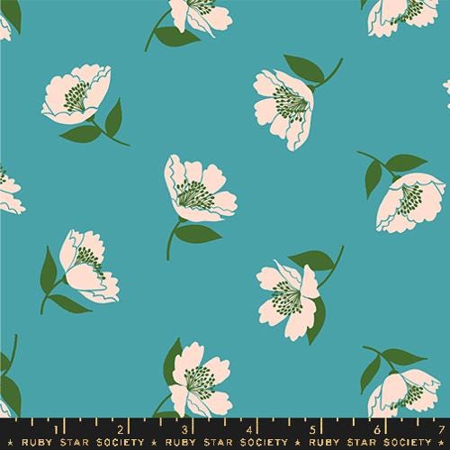Juicy “Fluttering Florals” in Dark Turquoise by Ruby Star Society Fabric