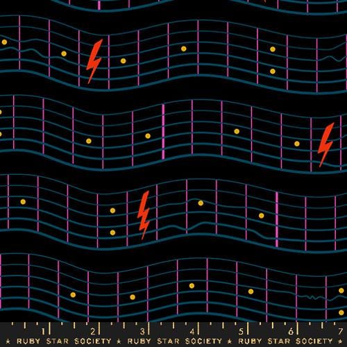 Teddy And The Bears "Fretboard" in Black by Ruby Star Society Fabric