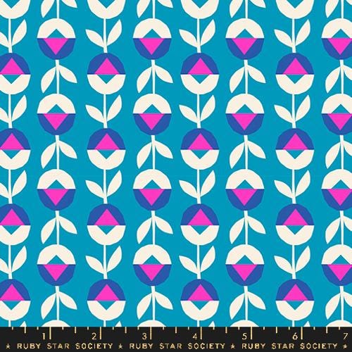 Eye Candy "Flower Chain" in Cerulean by Ruby Star Society Fabric