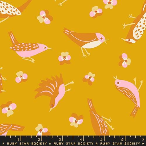 Bird Is The Word “Migration” in Goldenrod by Ruby Star Society Fabric