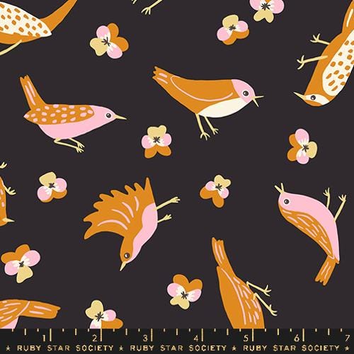 Bird Is The Word “Migration” in Soft Black by Ruby Star Society Fabric