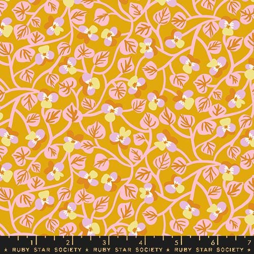 Bird Is The Word “Pansy” in Goldenrod by Ruby Star Society Fabric