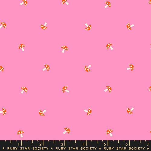 Carousel “Tiny Mushrooms” in Flamingo by Ruby Star Society Fabric