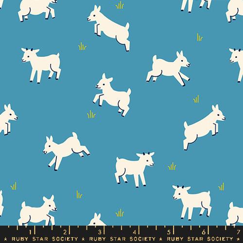 Animal Animal “Baby Goats” in Vintage Blue by Ruby Star Society Fabric