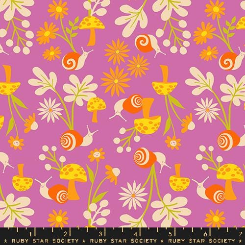 Animal Animal “Snail Garden” in Heliotrope by Ruby Star Society Fabric