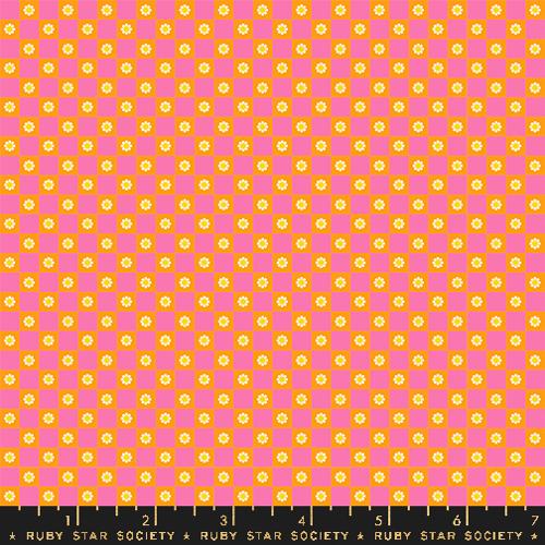 Animal Animal “Flower Check” in Orange by Ruby Star Society Fabric