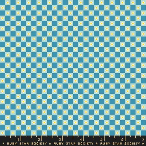 Animal Animal “Flower Check” in Vintage Blue by Ruby Star Society Fabric