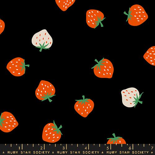 Strawberry "Toss" in Black by Ruby Star Society Fabric