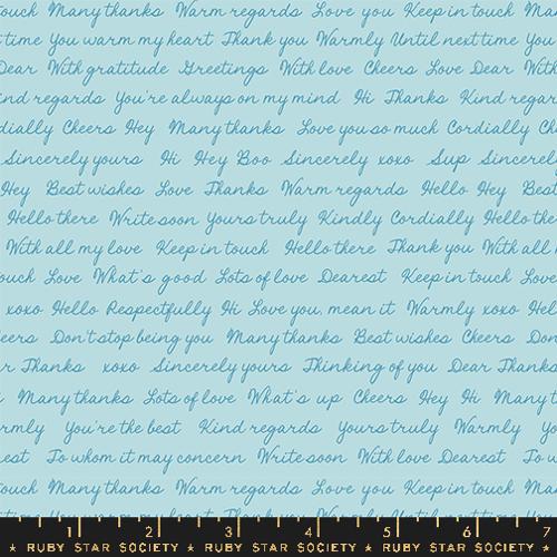 Salutations "Hello Goodbye" in Polar by Ruby Star Society Fabric
