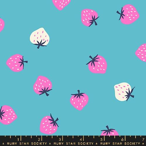 Strawberry "Toss" in Turquoise by Ruby Star Society Fabric