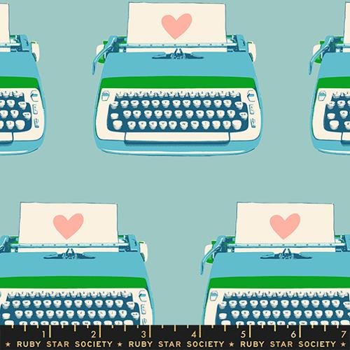 Best Day Ever “Typewriters” in Turquoise by Ruby Star Society Fabric