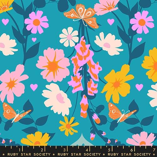 Best Day Ever “Foxgloves” in Summer Sky by Ruby Star Society Fabric