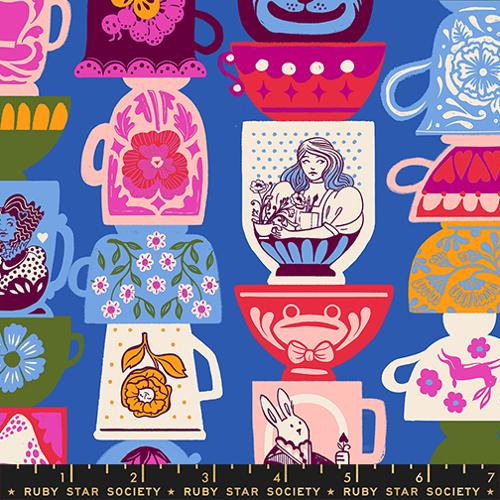 Hello Alice “Tea Party” in Blue Ribbon by Ruby Star Society Fabric