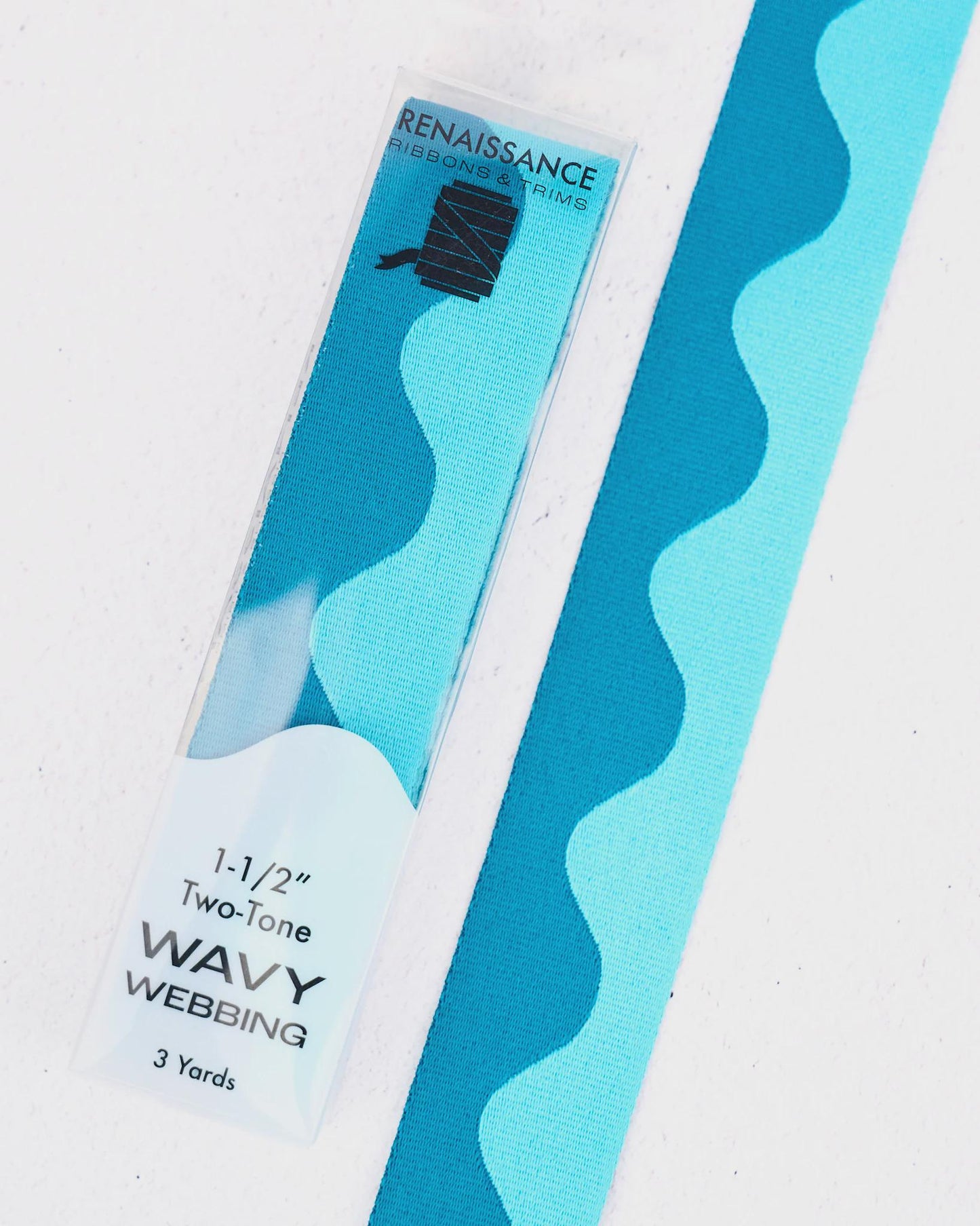1.5" Wavy Webbing 3 Yards in Aquamarine by Renaissance Ribbons