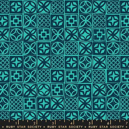 Poolside Too “Architectural Blocks” in Peacock by Ruby Star Society Fabric