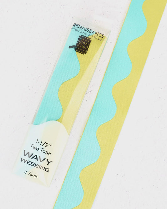 1.5" Wavy Webbing 3 Yards in Lime Splash by Renaissance Ribbons