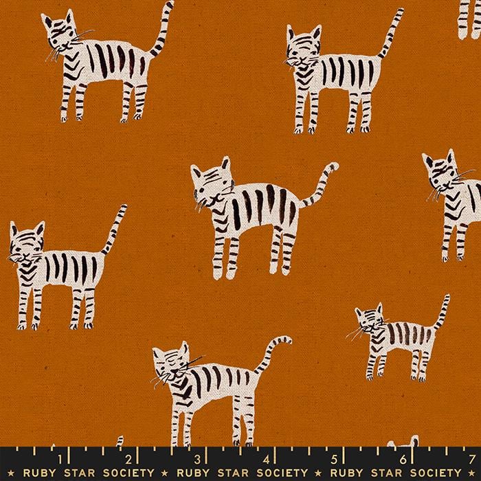 Darlings 2 Tiger Stripes Canvas in Saddle by Ruby Star Society Fabric